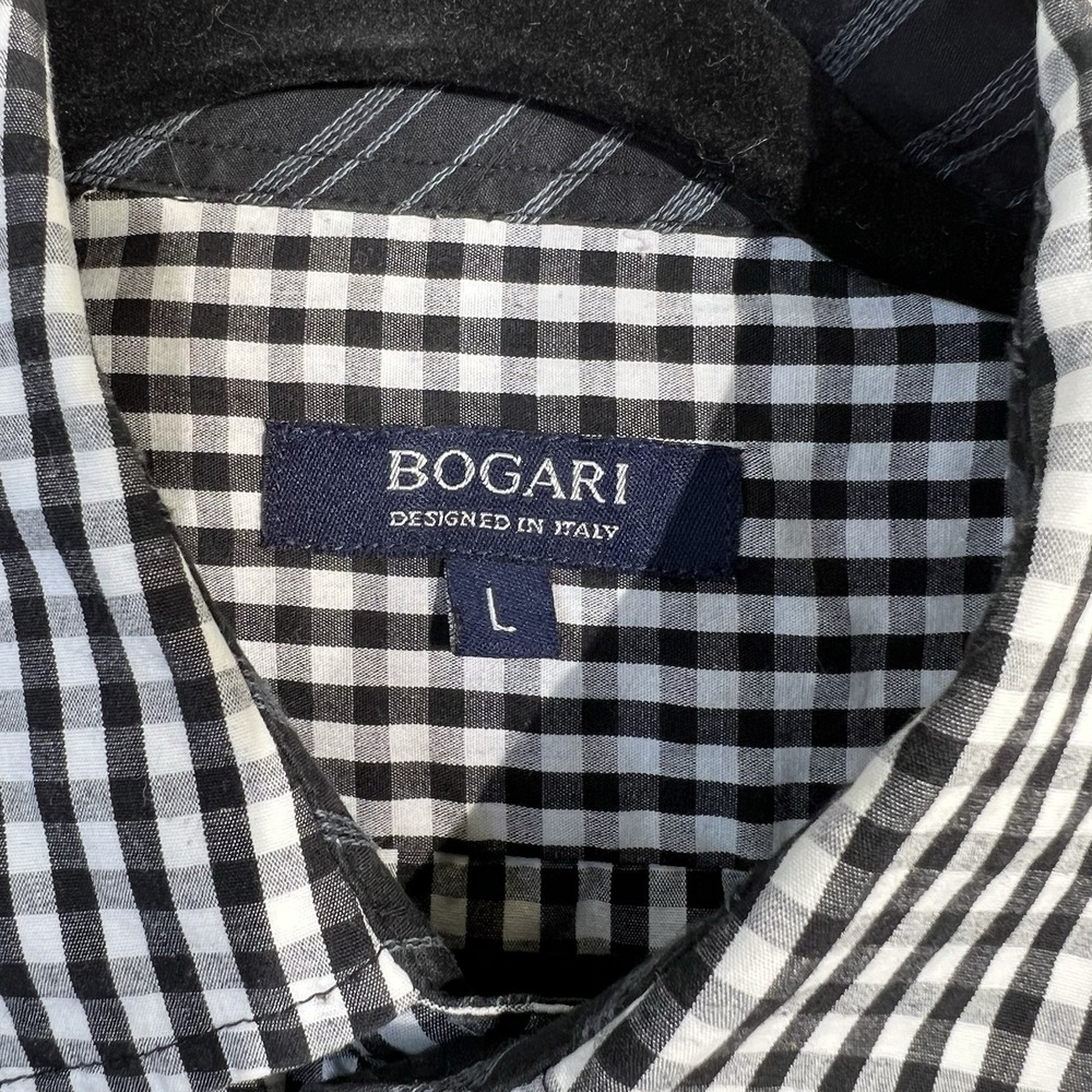 Bogari Mens Black White Gingham Check Long Sleeve Button Down Shirt Large L‎ - Picture 3 of 6